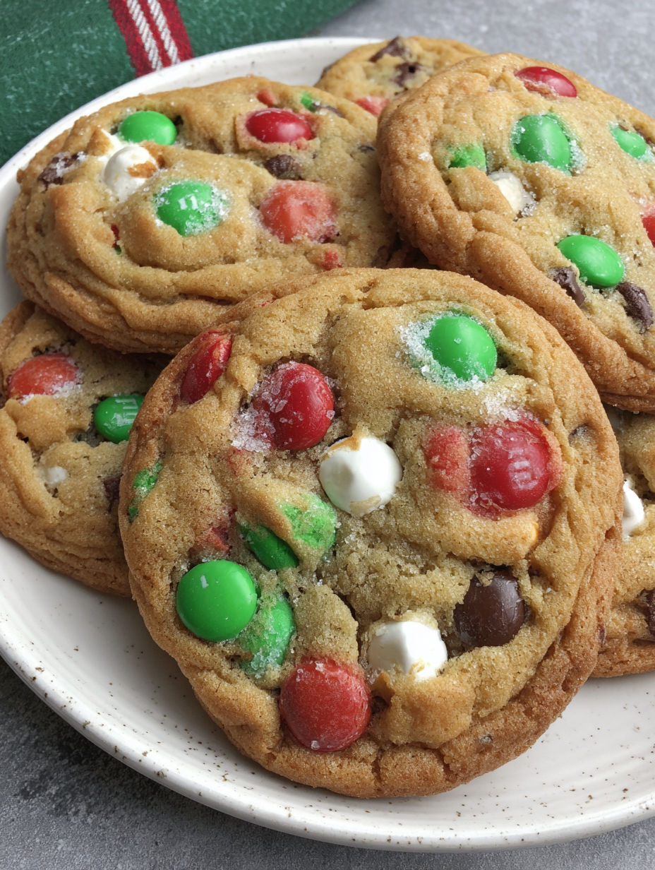 A plate of Christmas M&M cookies.