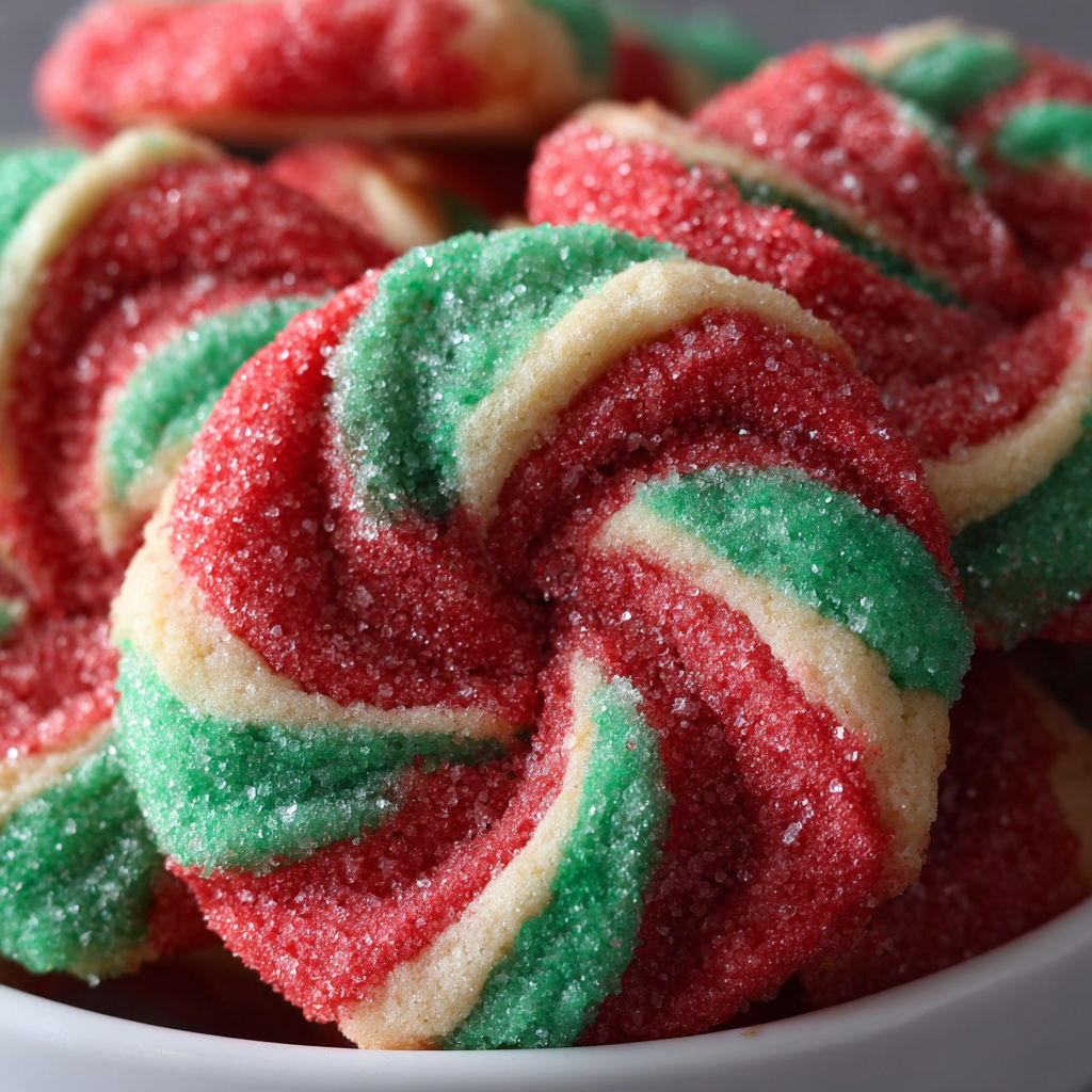 A bowl of colorful pinwheel cookies.