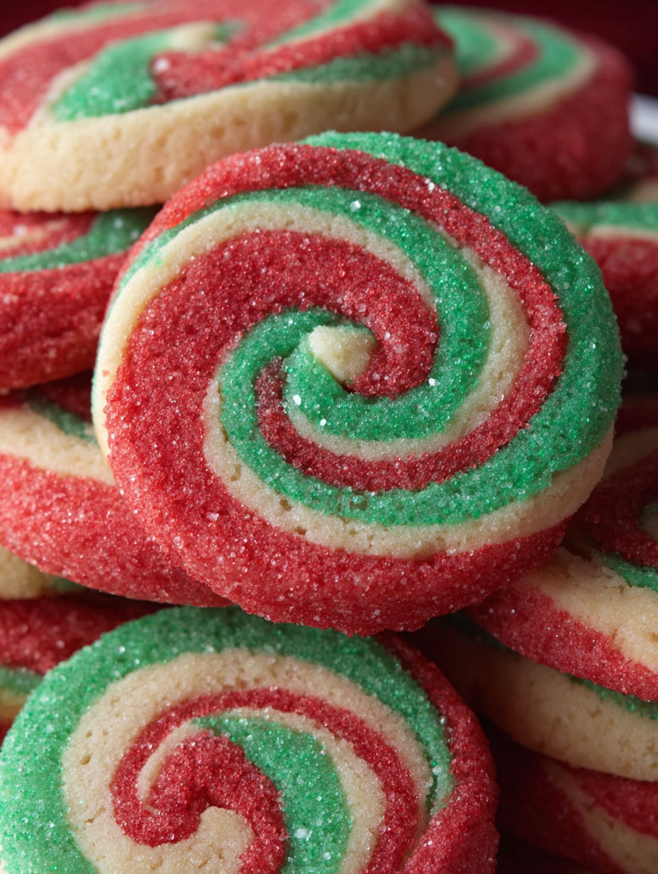 A red, white and green striped candy cane.