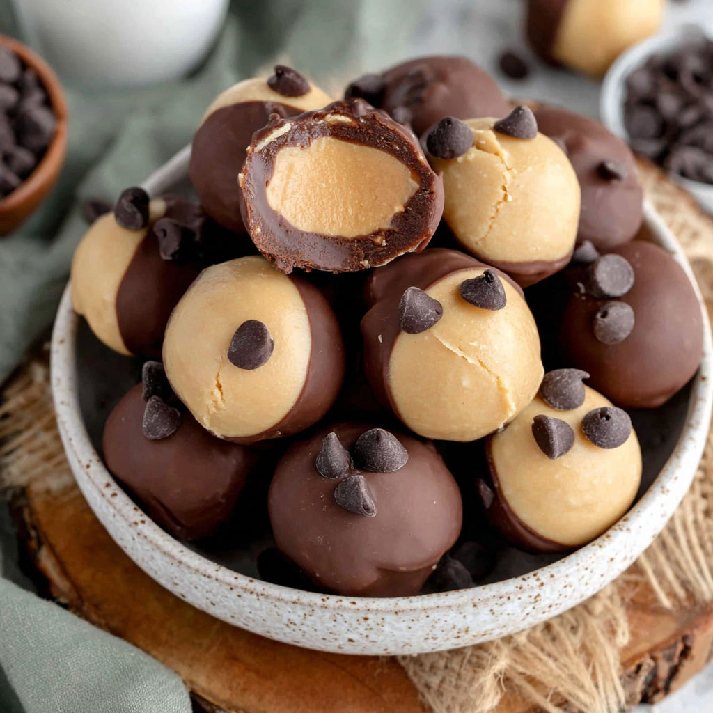 A bowl of chocolate buckeyes.