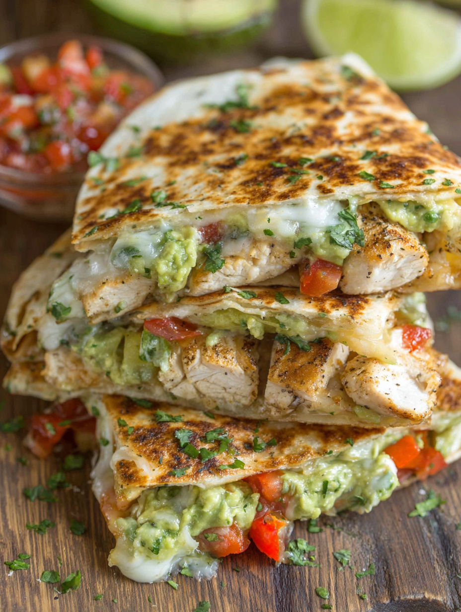 A stack of chicken and avocado wraps.