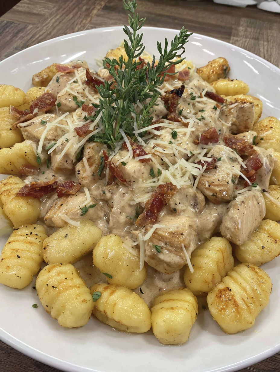 A plate of food with chicken, pasta, and cheese.