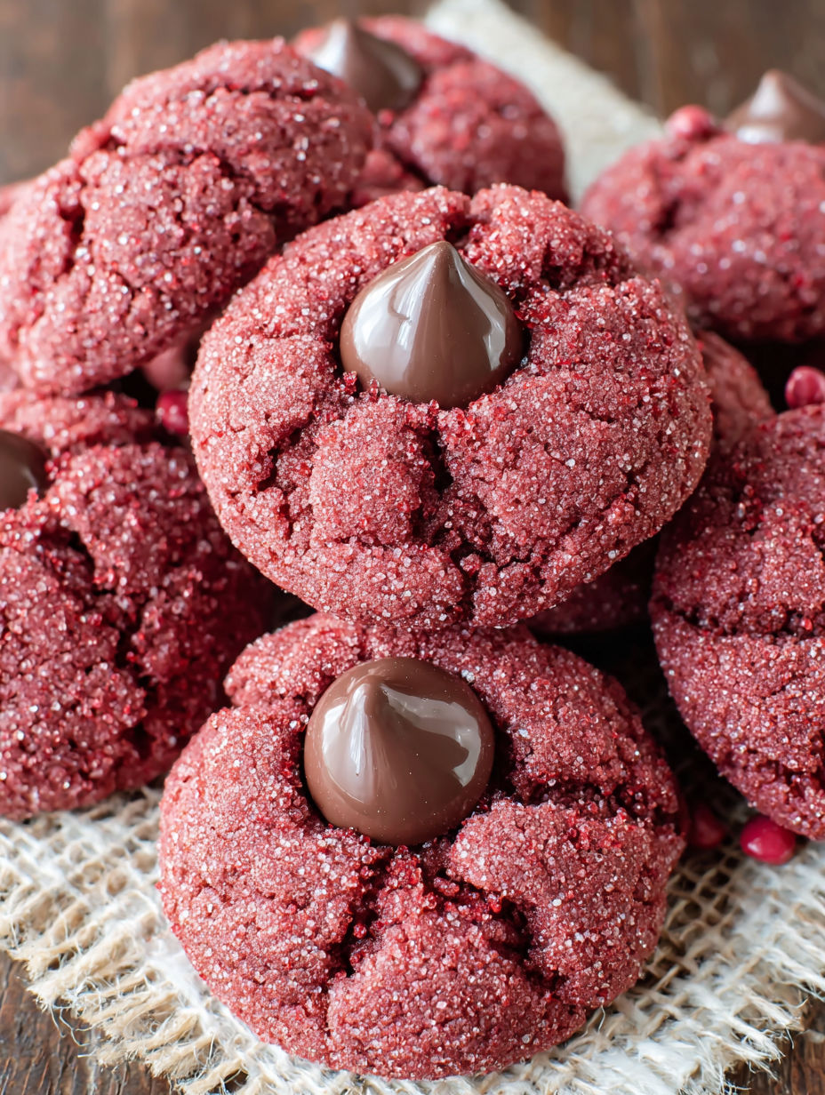 Red velvet cookies with chocolate drizzle.
