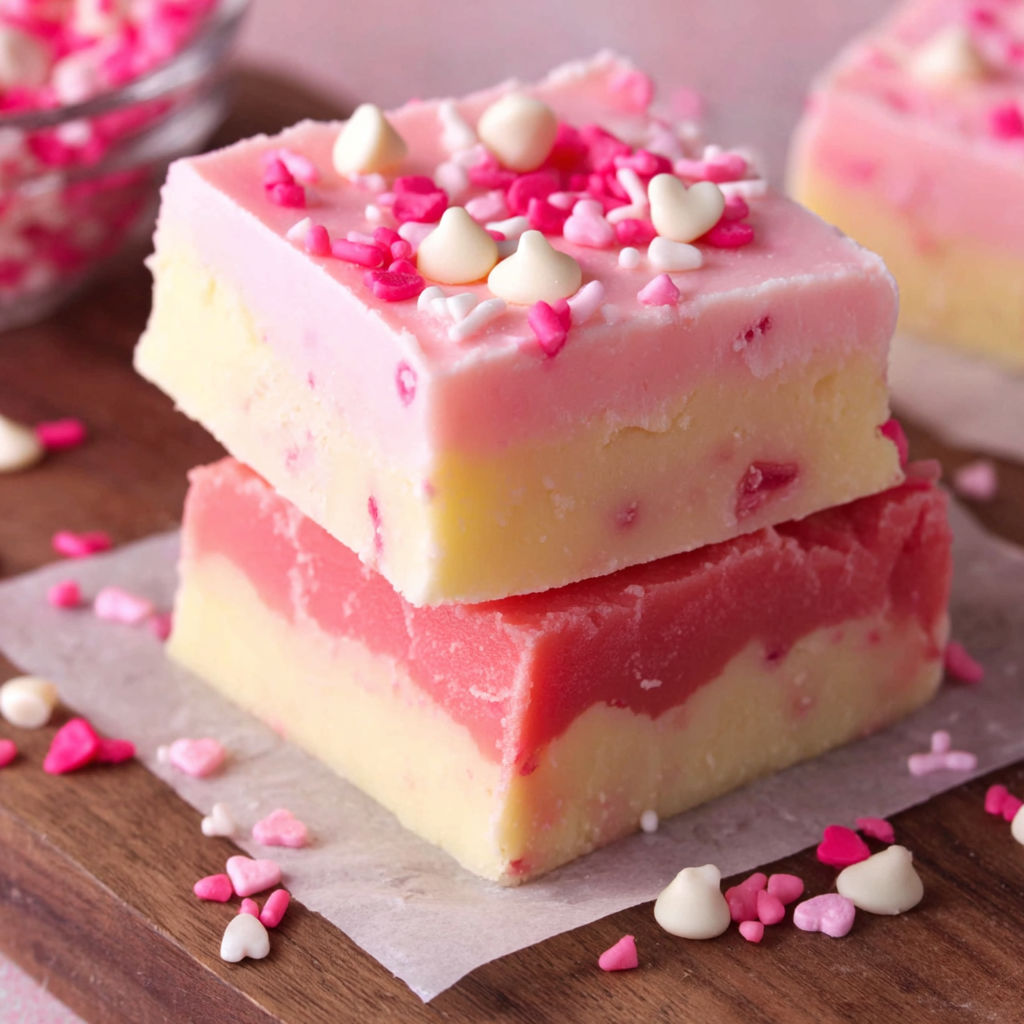 A stack of white chocolate fudge bars.