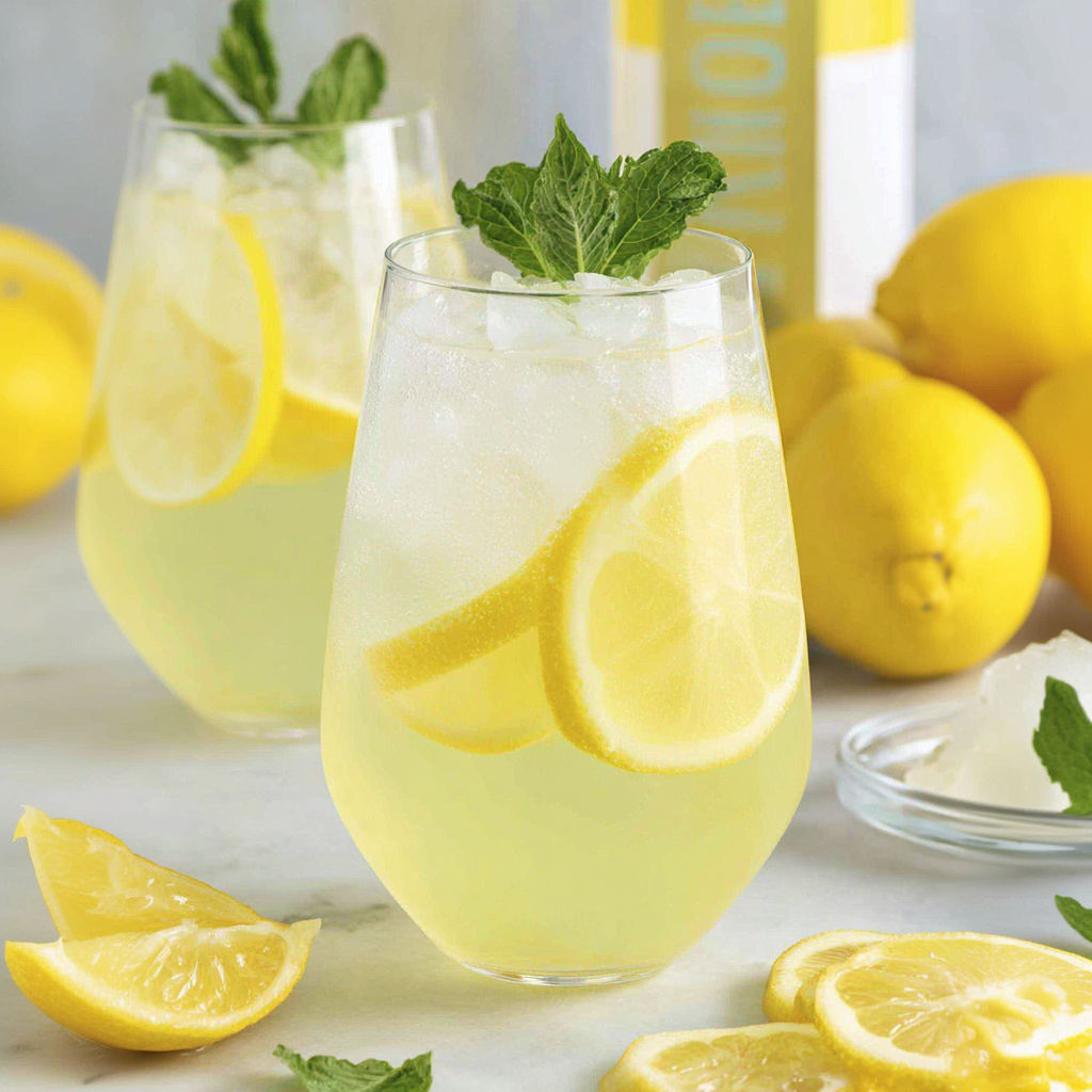 Two glasses of Limoncello Spritz with lemon slices.