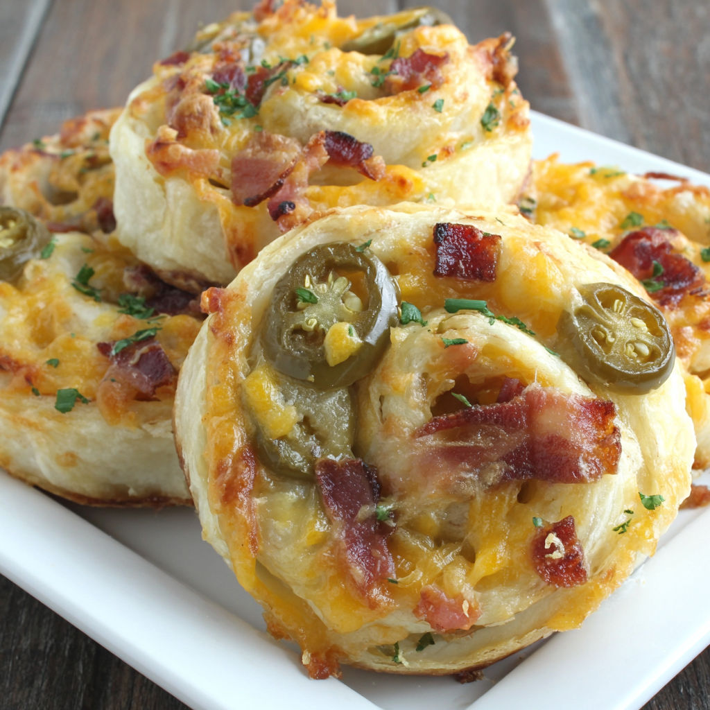 Spicy Bacon and Cheese Pinwheels.