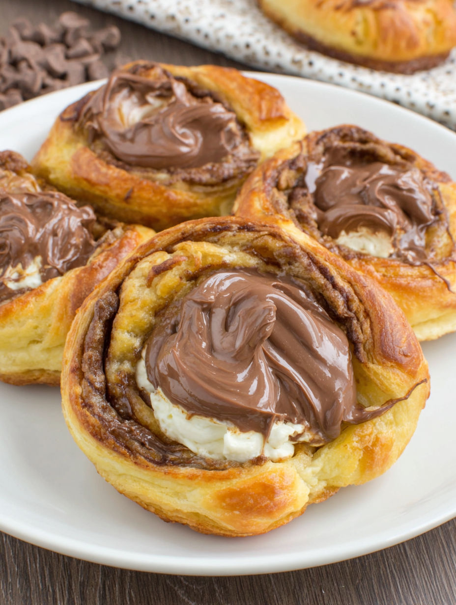 A plate of pastries with chocolate sauce.