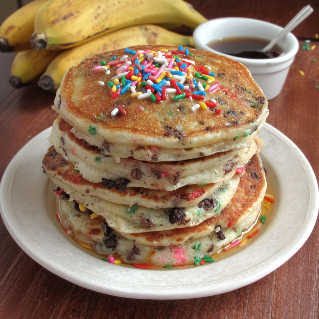A stack of banana Oreo pancakes.
