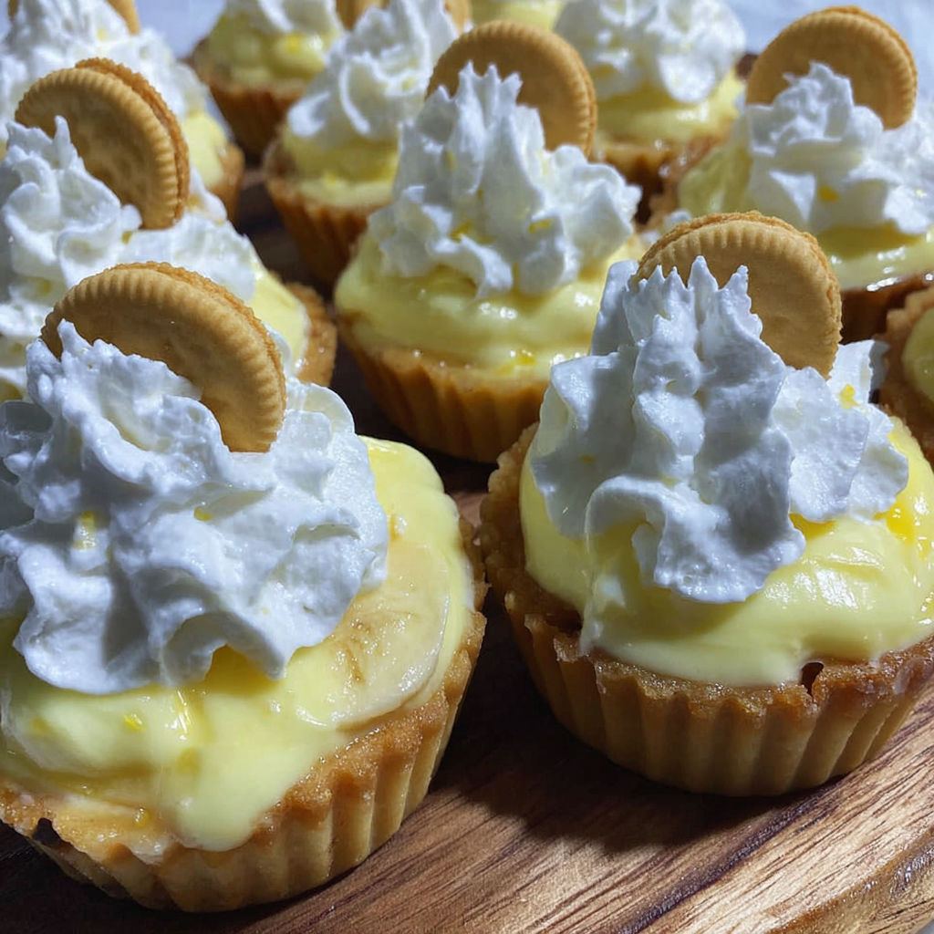Banana cream pies with white whipped cream.