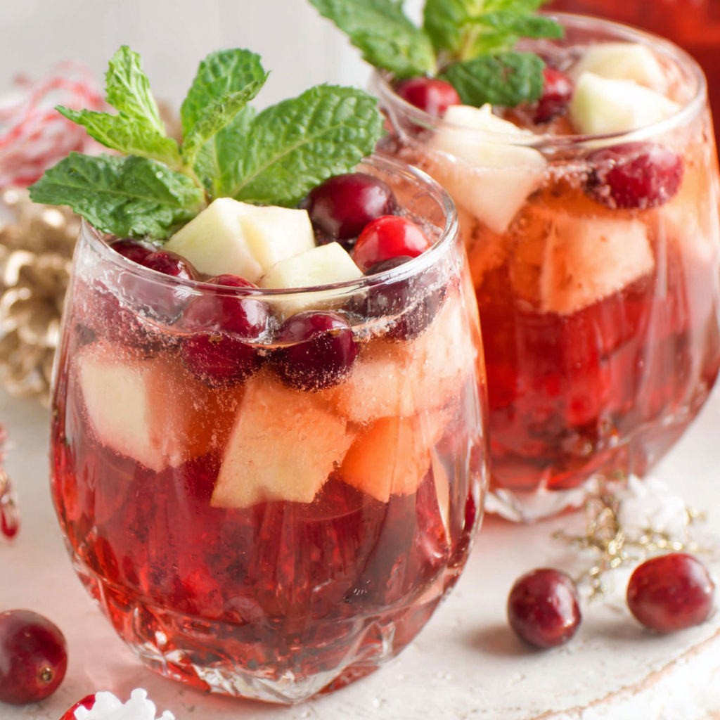 Two glasses of Sparkling Cranberry Punch.