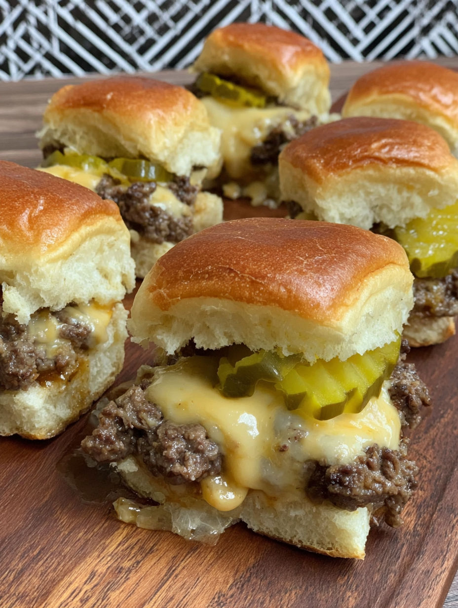 A plate of Maid Rite sliders with pickles.