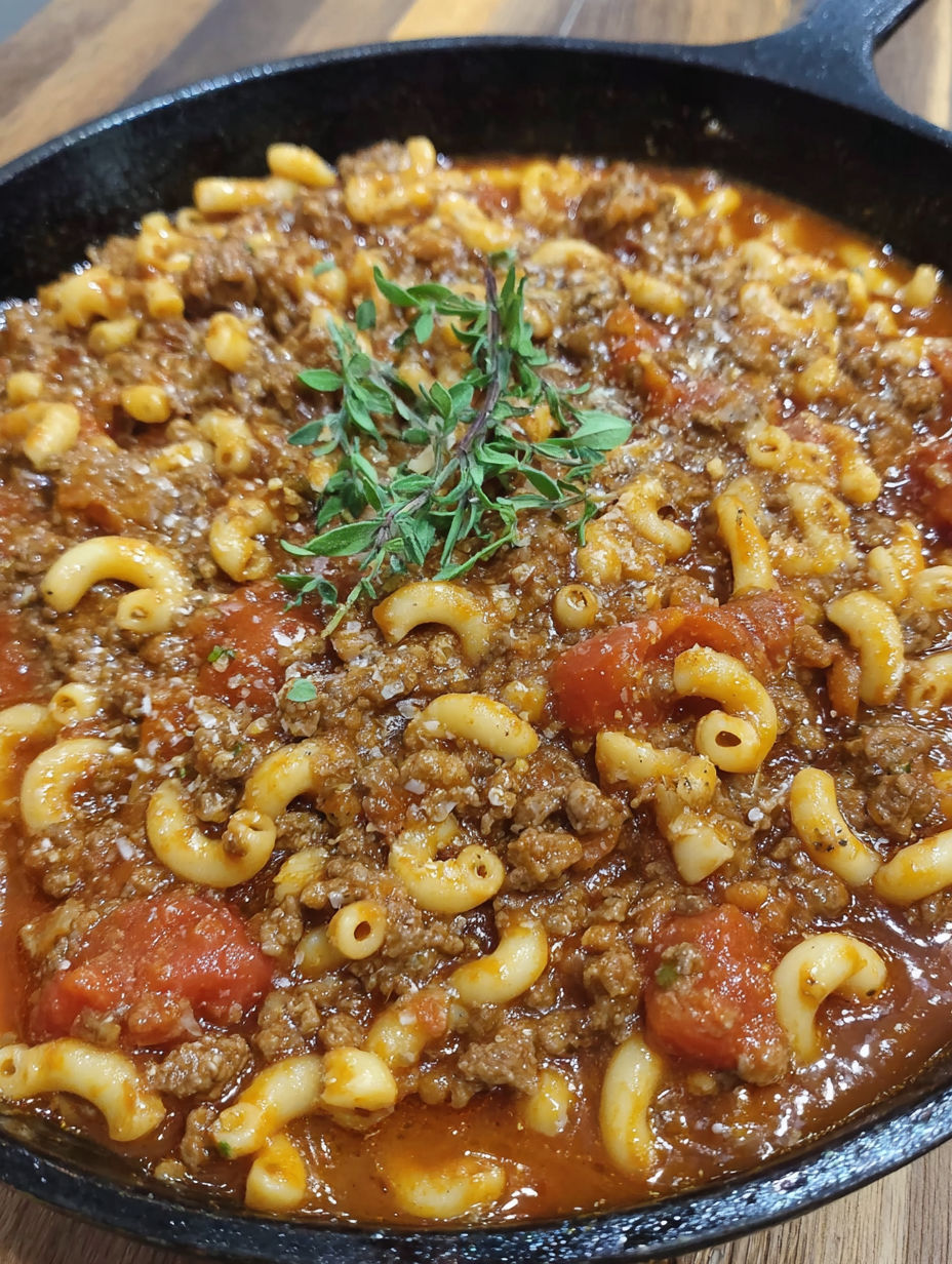 A bowl of macaroni and cheese with a green herb on top.