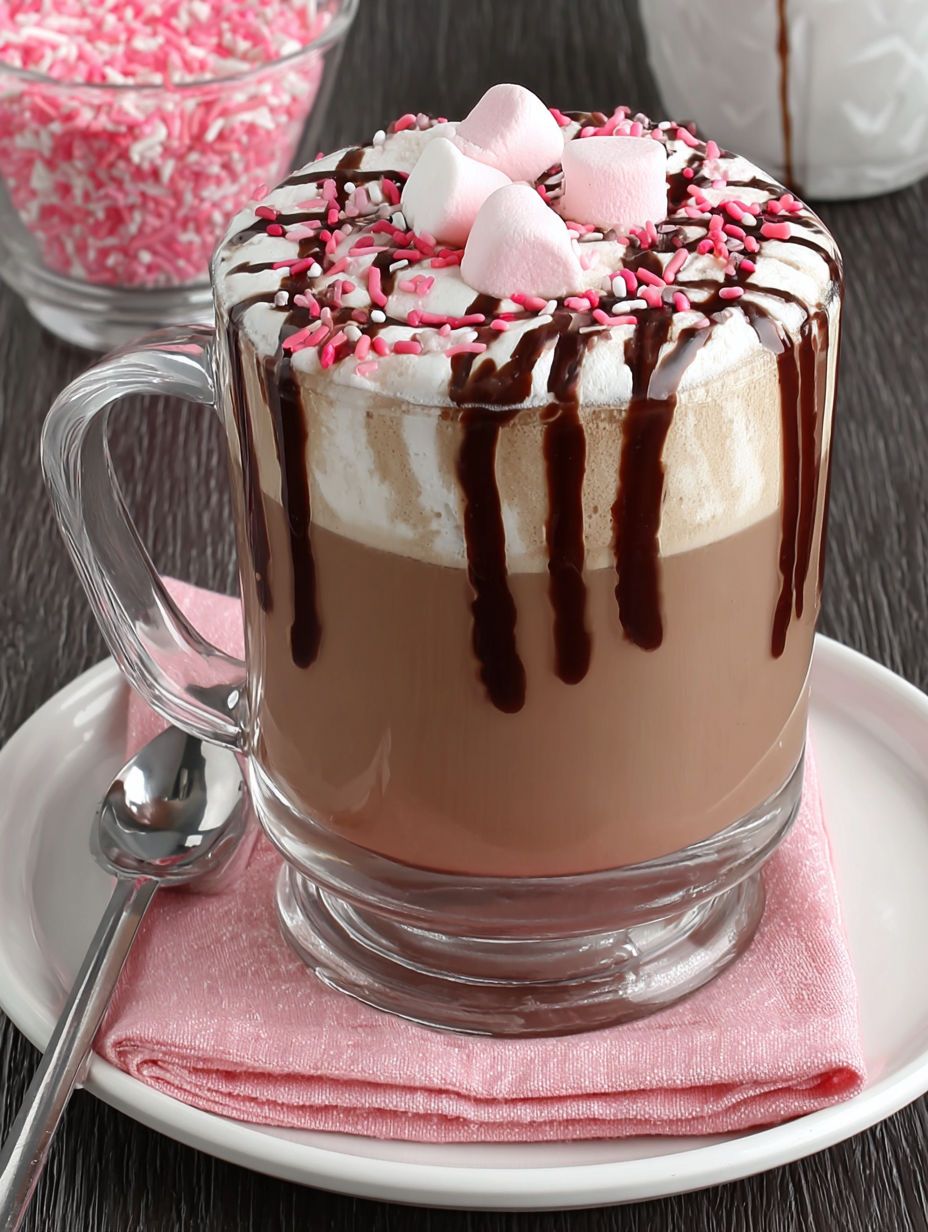 A cup of dark chocolate latte with marshmallows on top.