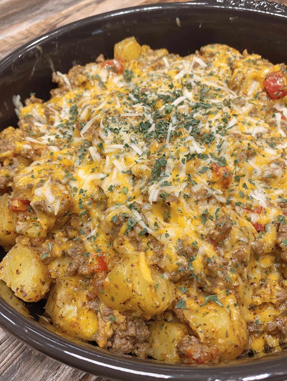 A crockpot cheesy taco potatoes recipe.