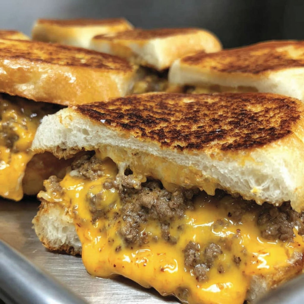 Grilled cheese cheeseburger sliders.