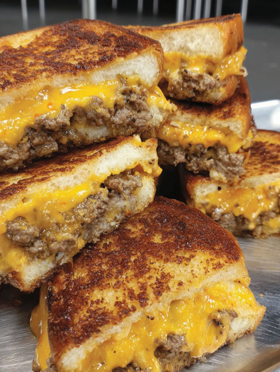 A stack of grilled cheese sandwiches.