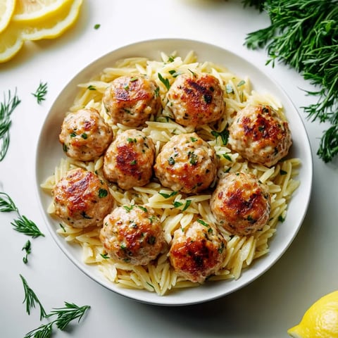 Greek Chicken Meatballs with Lemon Orzo