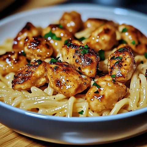 Garlic Butter Chicken Bites with Savory Creamy Parmesan Pasta