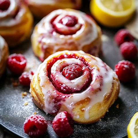Raspberry Cinnamon Rolls with Lemon Glaze