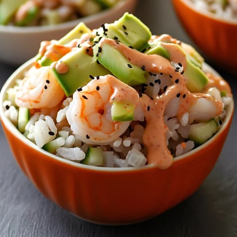 Shrimp Sushi Bowl with Creamy Sriracha Dressing