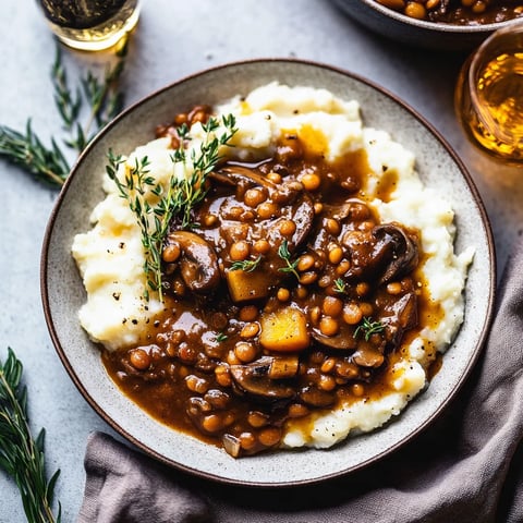 Lentil and Mushroom Stew over Potato-Parsnip Mash