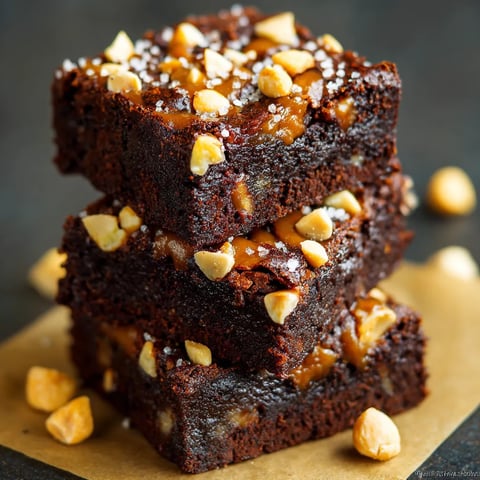 Three layers of brownies with nuts on top.