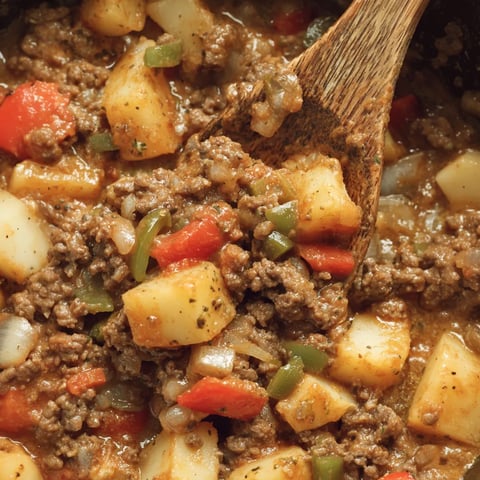 A close up of a hamburger hash.