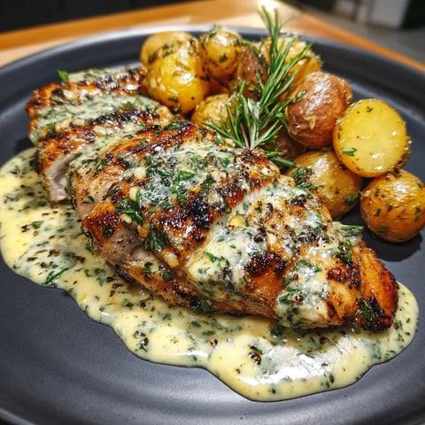 Creamy Garlic Chicken with Roasted Baby Potatoes