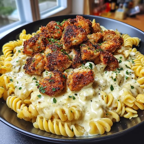 Garlic Parmesan Chicken Bites with Creamy Rotini