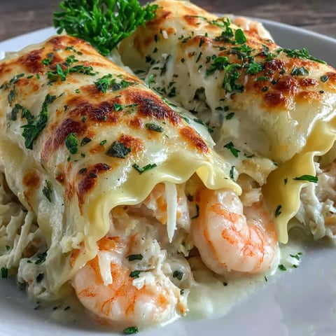Shrimp & Crab Alfredo Lasagna Roll-Ups