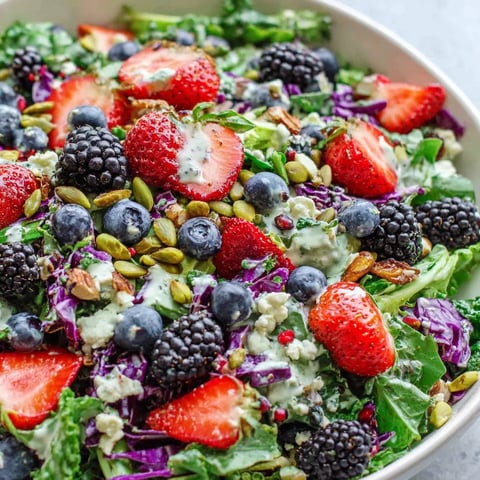 Superfood Berry Salad with Creamy Lemon Herb Dressing