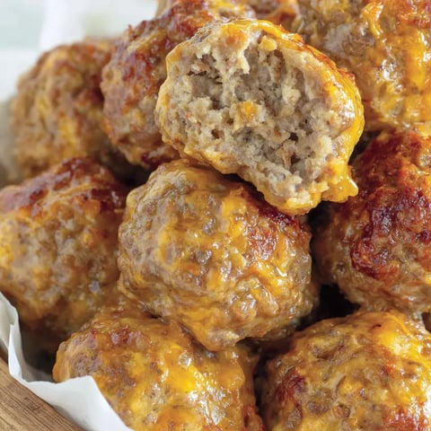 Plate of cheesy sausage balls.
