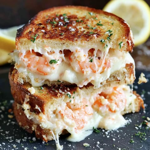 A cheesy bread filled with shrimp and herbs on top.