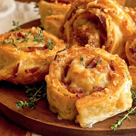 A serving of turkey and cheese rolls freshly baked.