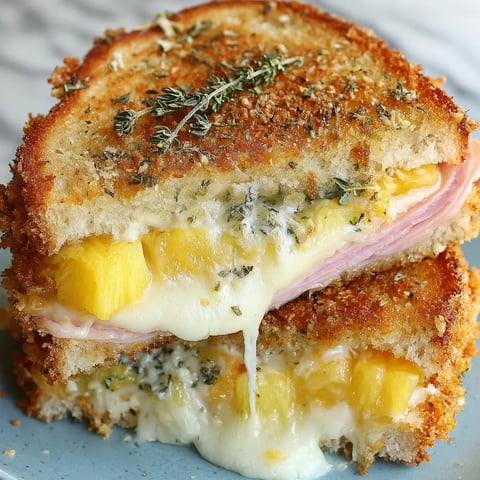 A slice of crispy Hawaiian grilled sandwich with cheese.