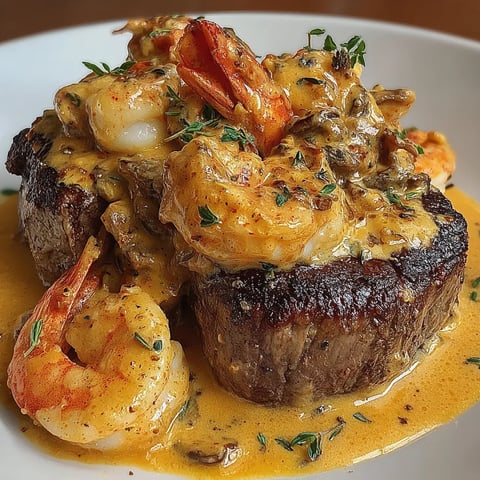 Plate topped with shrimp and lobster sauce.