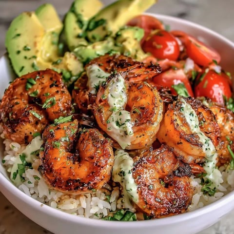 Zesty Shrimp & Avocado Rice Bowls with Cilantro Lime Sauce