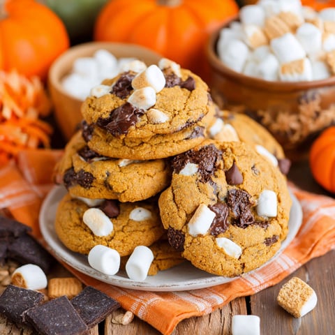 A plate of Pumpkin S'mores Cookies.