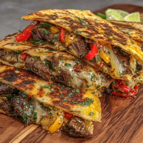 Crispy quesadillas stuffed with chili lime steak and veggies.
