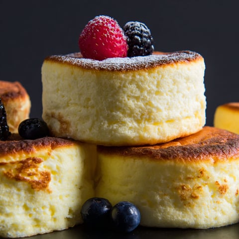 Fluffy Japanese Souffle Pancakes with berries.