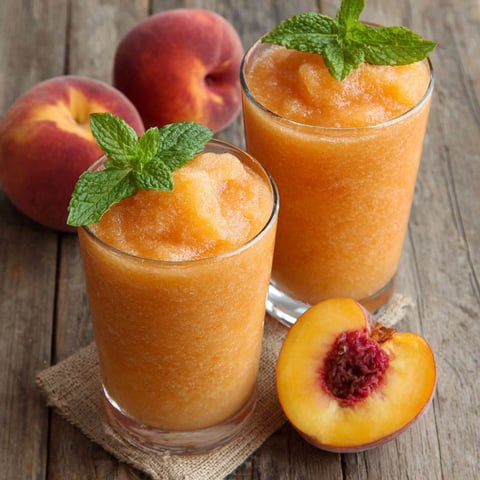 Two glasses of peach lemonade slush.