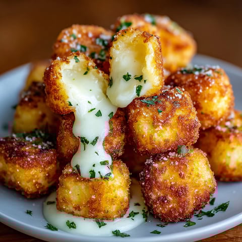 A plate of cheesy parmesan mozzarella bites.