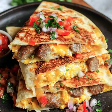 Warm tortillas filled with eggs, bacon, sausage, and fresh veggies.
