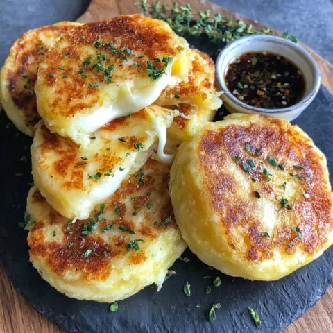 Plate with cheese-filled potato patties.