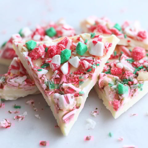 A close up of a peppermint candy cane bark.