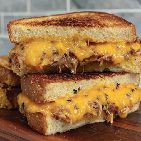 Golden Pulled Pork Grilled Cheese Sandwich.