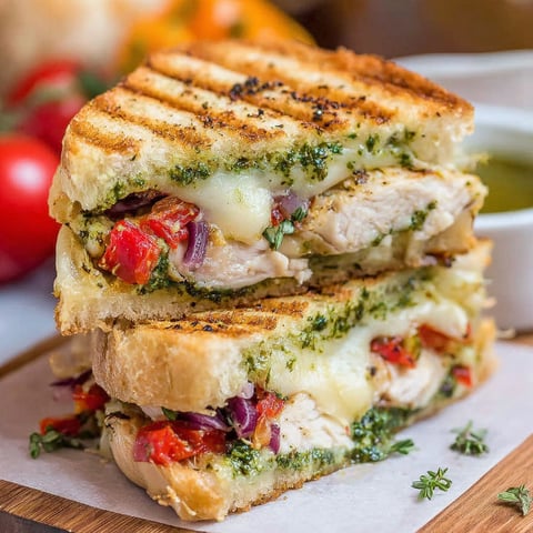 A sandwich filled with chicken and veggies on a roll.