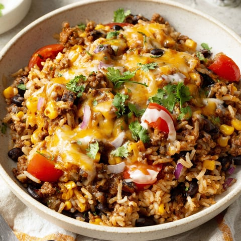 A bowl of Mexican beef 'n' rice skillet.