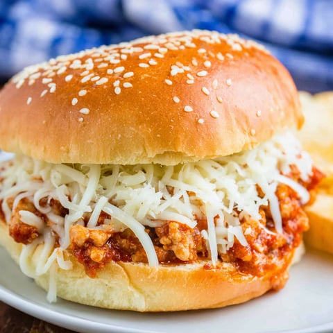 A delicious chicken parmesan sloppy joe sandwich.