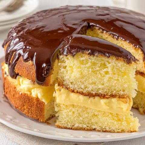 A slice of creamy Boston cake with chocolate topping.